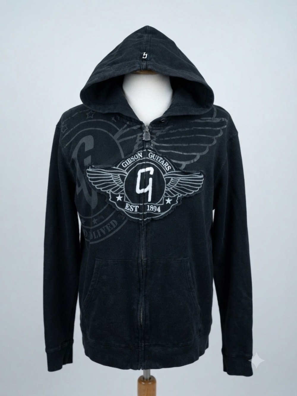 Gibson Guitars Black Full-Zip Logo Hoodie - Size Large - Picture 1 of 17